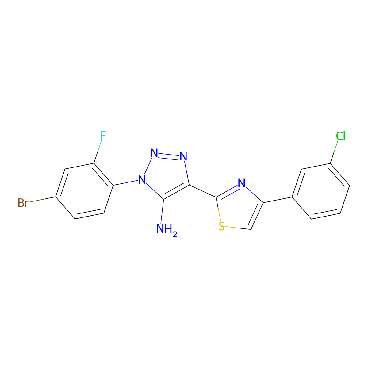 1-(4-bromo-2-fluorophenyl)-4-[4-(3-chlorophenyl)-1,3-thiazol-2-yl]-1H-1,2,3-triazol-5-amine molecular structure, CAS 1206993-14-7