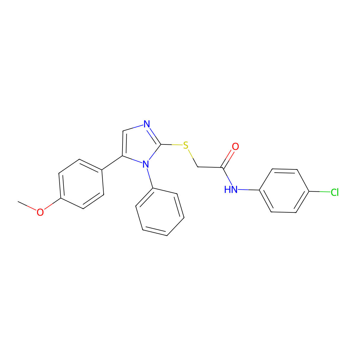 N-(4-chlorophenyl)-2-((5-(4-methoxyphenyl)-1-phenyl-1H-imidazol-2-yl)thio)acetamide molecular structure, CAS 1206993-17-0