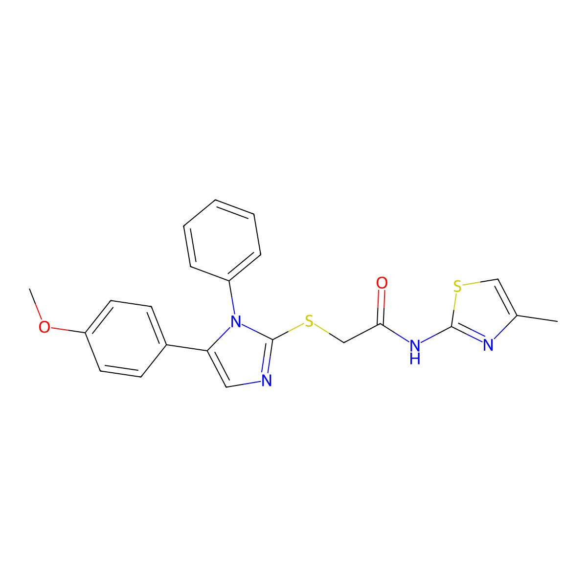 2-((5-(4-methoxyphenyl)-1-phenyl-1H-imidazol-2-yl)thio)-N-(4-methylthiazol-2-yl)acetamide molecular structure, CAS 1206993-26-1