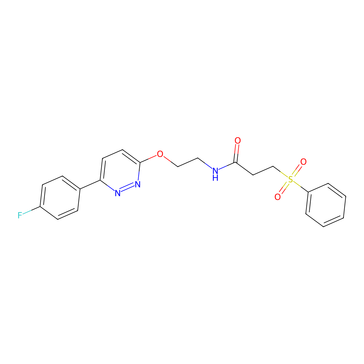 N-(2-((6-(4-fluorophenyl)pyridazin-3-yl)oxy)ethyl)-3-(phenylsulfonyl)propanamide molecular structure, CAS 1206993-28-3