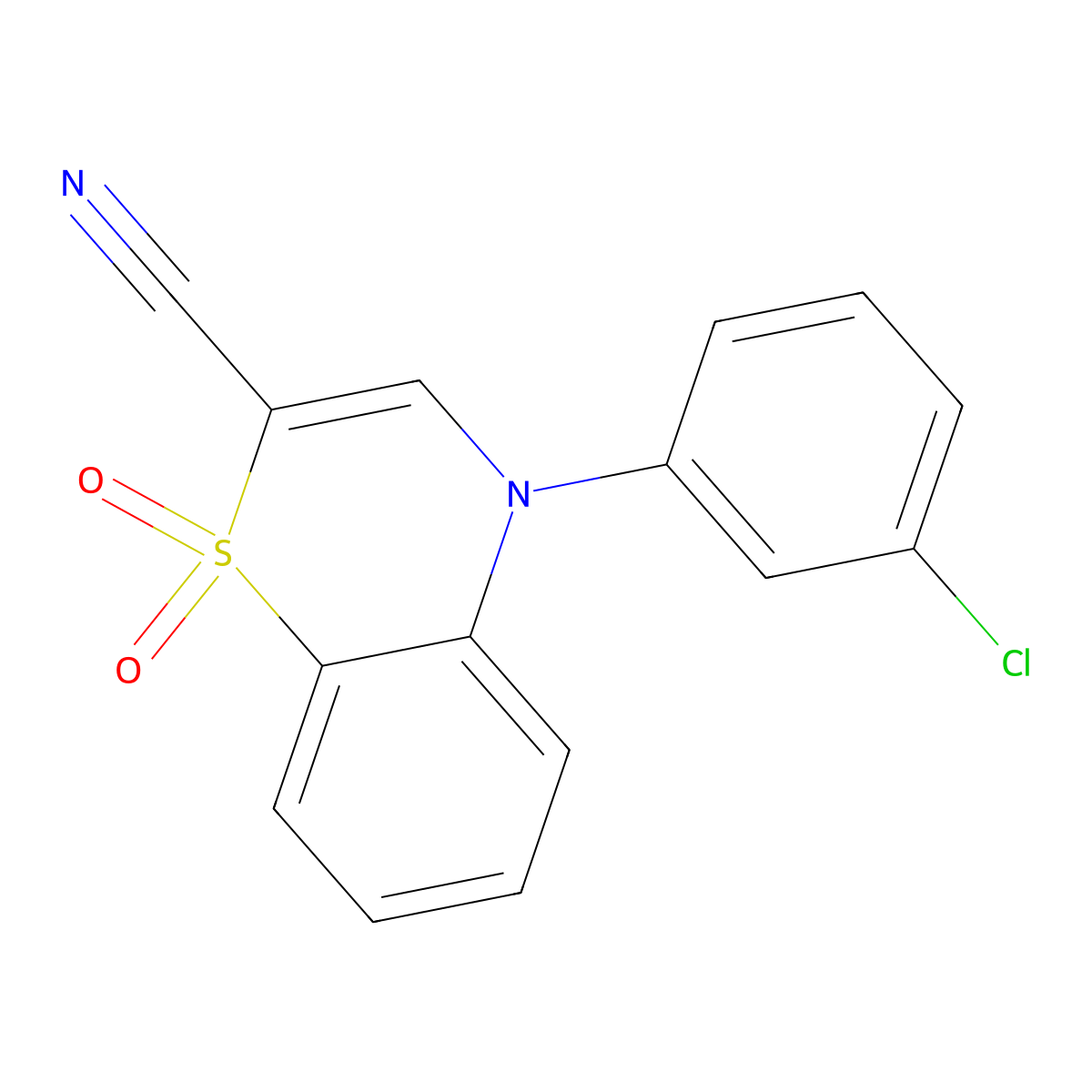 4-(3-chlorophenyl)-4H-benzo[b][1,4]thiazine-2-carbonitrile 1,1-dioxide molecular structure, CAS 1206993-29-4