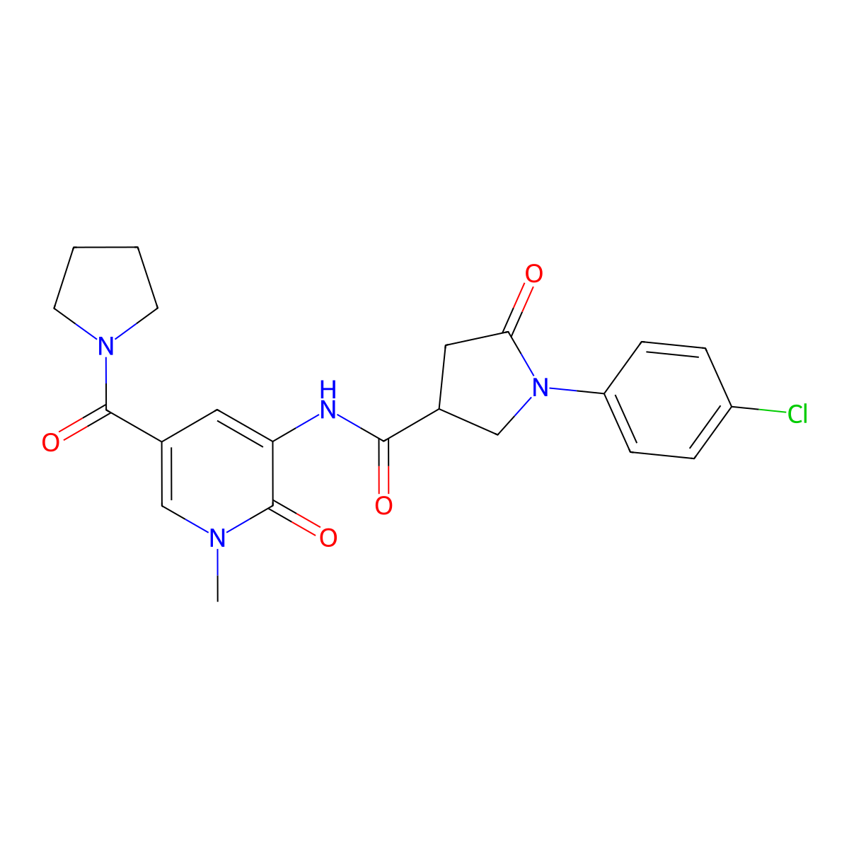 1-(4-chlorophenyl)-N-[1-methyl-2-oxo-5-(pyrrolidine-1-carbonyl)-1,2-dihydropyridin-3-yl]-5-oxopyrrolidine-3-carboxamide molecular structure, CAS 1206993-34-1