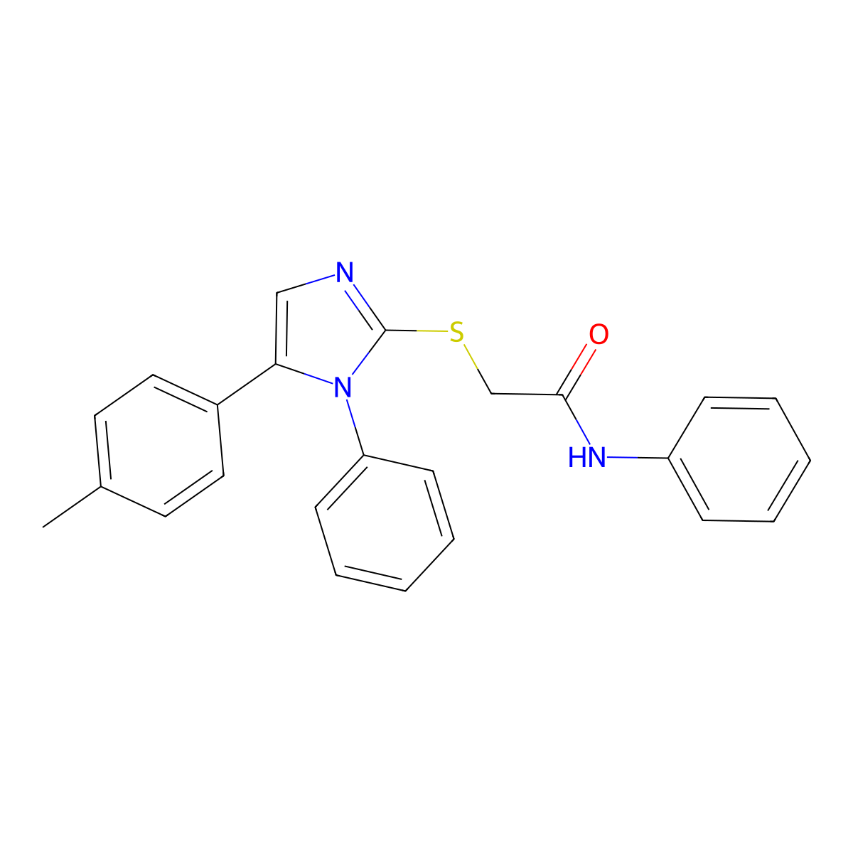 N-phenyl-2-((1-phenyl-5-(p-tolyl)-1H-imidazol-2-yl)thio)acetamide molecular structure, CAS 1206993-36-3