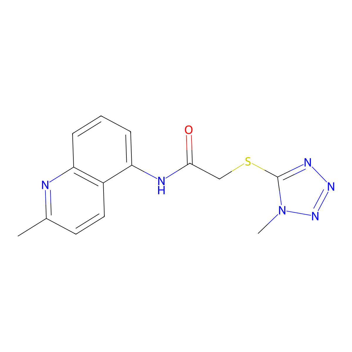 2-((1-methyl-1H-tetrazol-5-yl)thio)-N-(2-methylquinolin-5-yl)acetamide molecular structure, CAS 1206993-38-5
