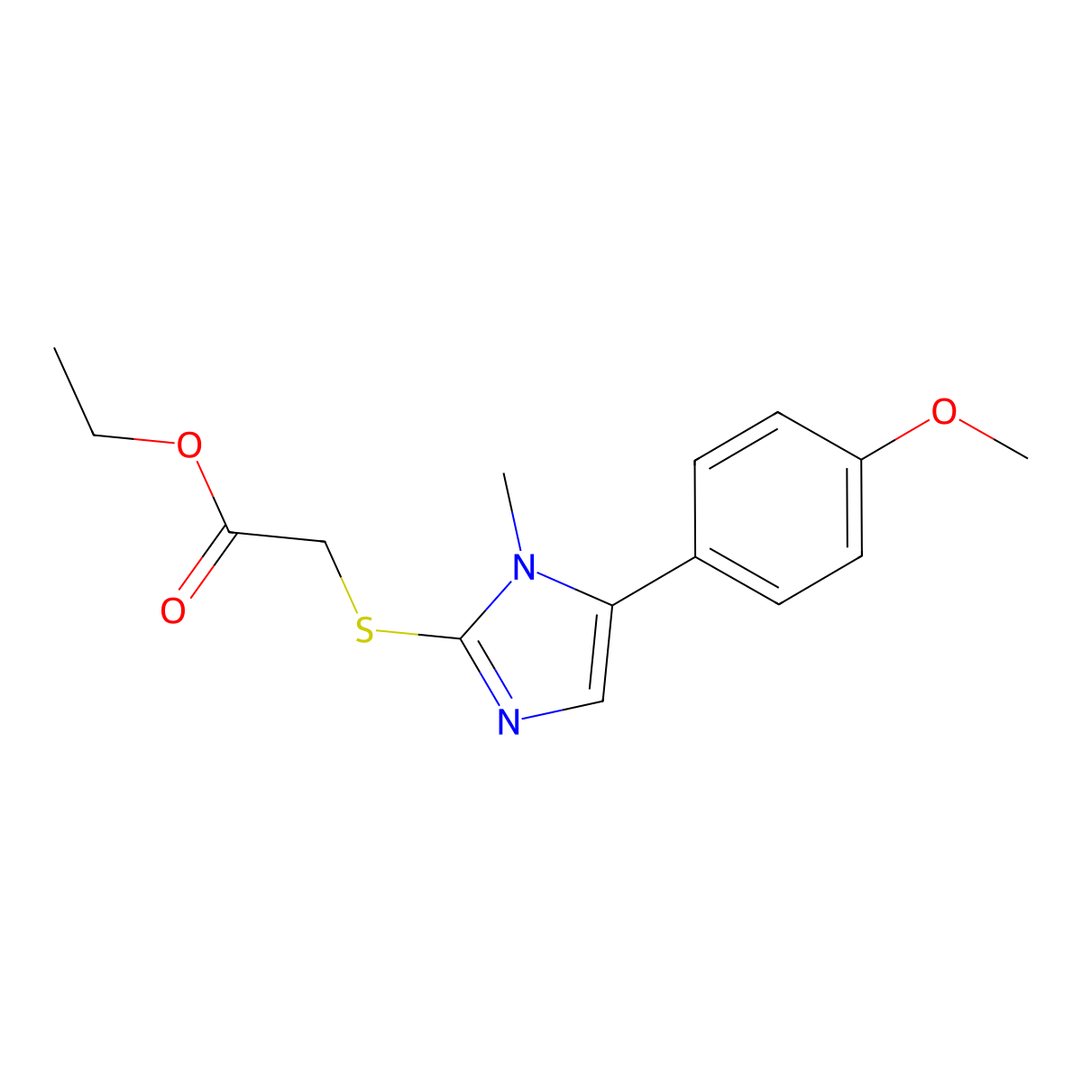 ethyl 2-((5-(4-methoxyphenyl)-1-methyl-1H-imidazol-2-yl)thio)acetate molecular structure, CAS 1206993-40-9