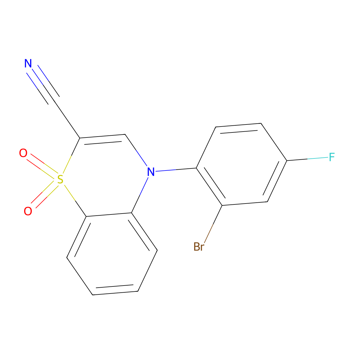 4-(2-bromo-4-fluorophenyl)-4H-1,4-benzothiazine-2-carbonitrile 1,1-dioxide molecular structure, CAS 1206993-41-0