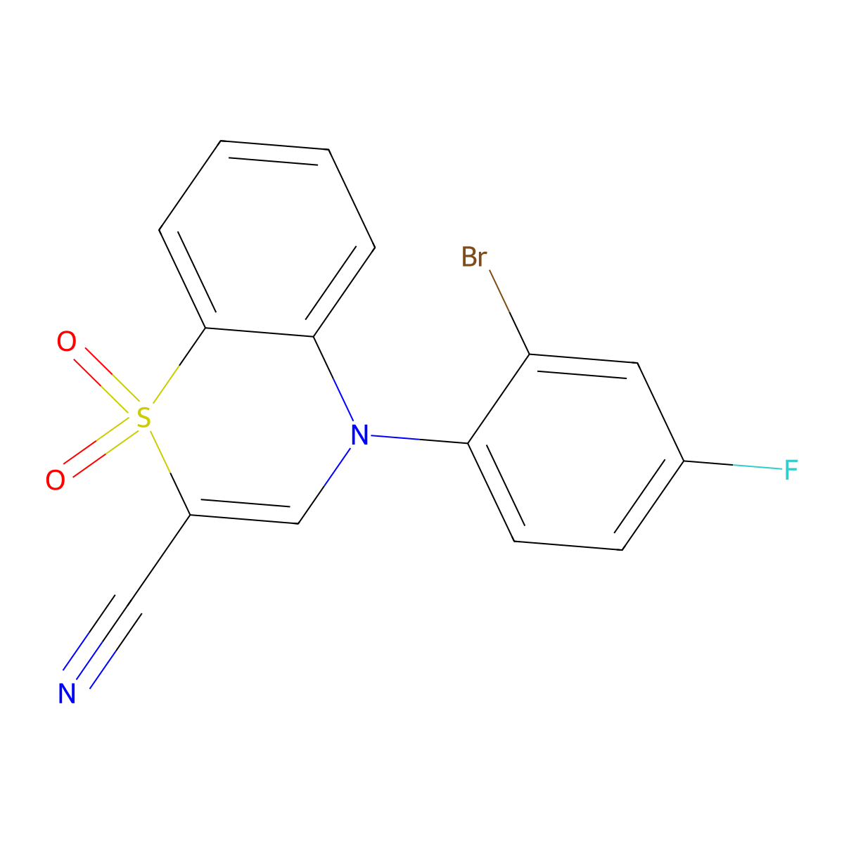 4-(2-bromo-4-fluorophenyl)-4H-1,4-benzothiazine-2-carbonitrile 1,1-dioxide molecular structure, CAS 1206993-41-0