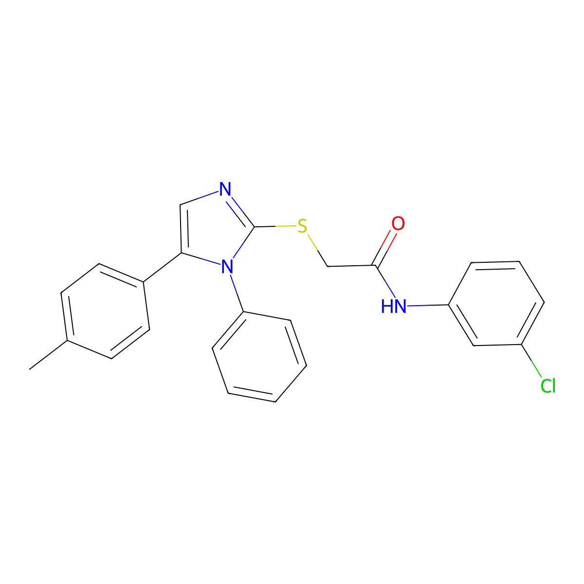 N-(3-chlorophenyl)-2-((1-phenyl-5-(p-tolyl)-1H-imidazol-2-yl)thio)acetamide molecular structure, CAS 1206993-43-2