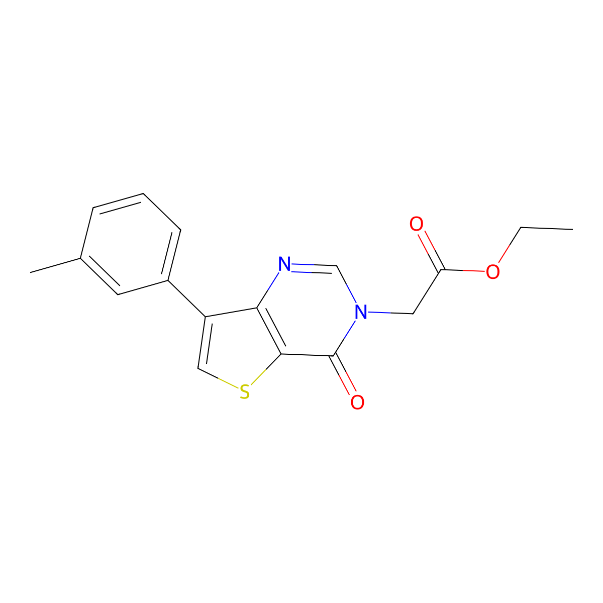 ethyl 2-(4-oxo-7-(m-tolyl)thieno[3,2-d]pyrimidin-3(4H)-yl)acetate molecular structure, CAS 1206993-45-4
