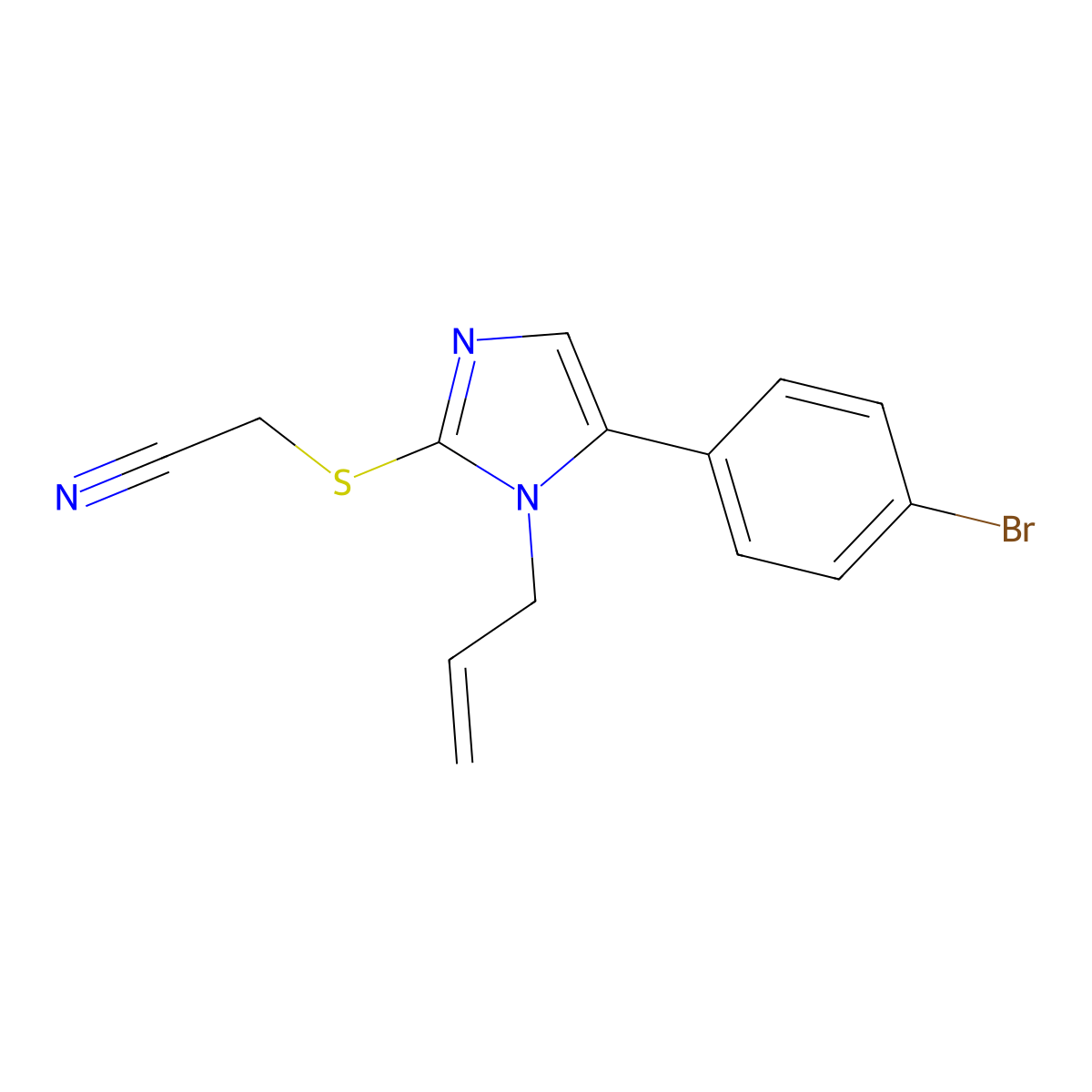 2-((1-allyl-5-(4-bromophenyl)-1H-imidazol-2-yl)thio)acetonitrile molecular structure, CAS 1206993-46-5