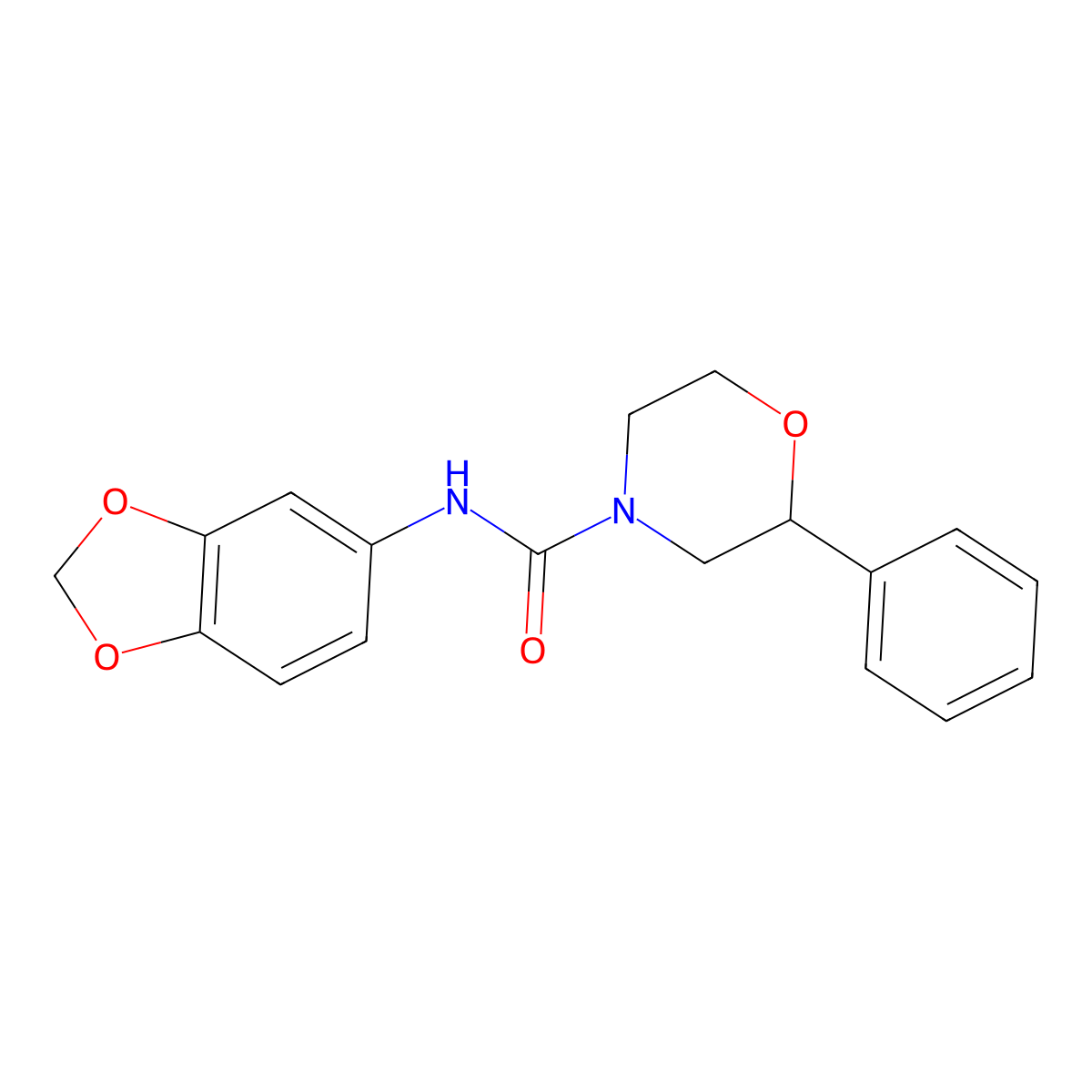 N-(benzo[d][1,3]dioxol-5-yl)-2-phenylmorpholine-4-carboxamide molecular structure, CAS 1206993-48-7