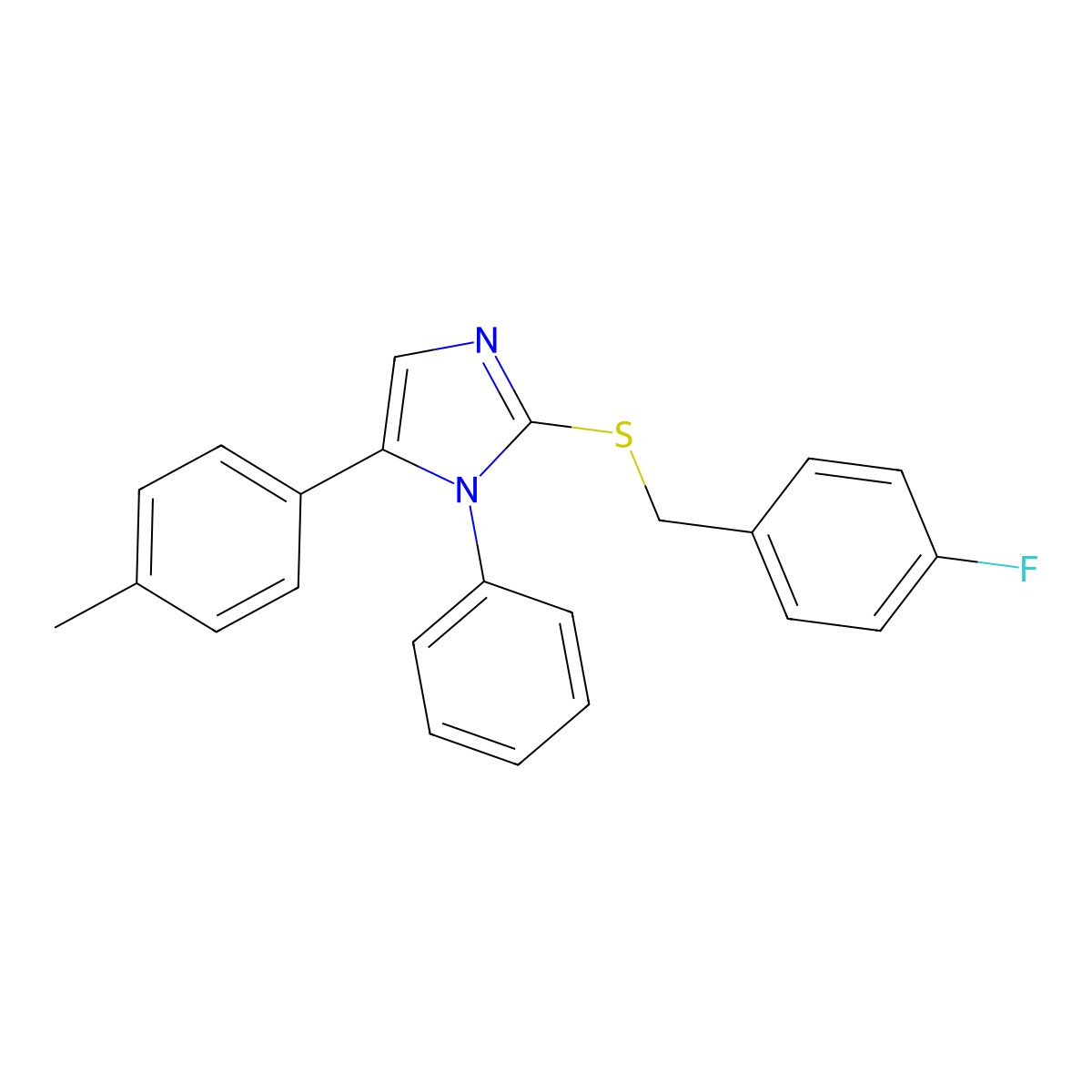 2-((4-fluorobenzyl)thio)-1-phenyl-5-(p-tolyl)-1H-imidazole molecular structure, CAS 1206993-49-8