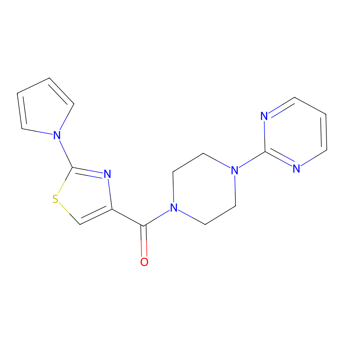 (2-(1H-pyrrol-1-yl)thiazol-4-yl)(4-(pyrimidin-2-yl)piperazin-1-yl)methanone molecular structure, CAS 1206993-50-1
