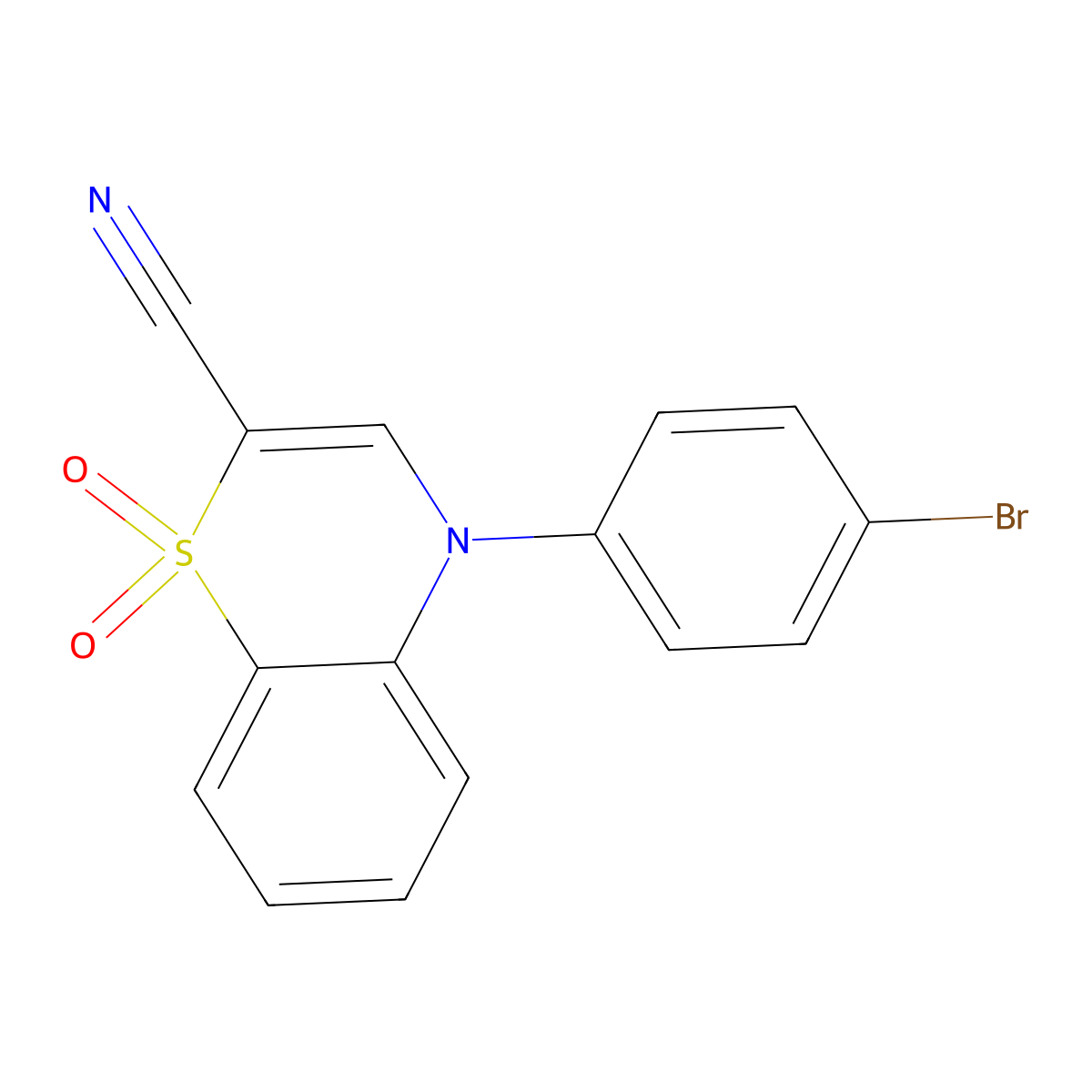 4-(4-bromophenyl)-4H-benzo[b][1,4]thiazine-2-carbonitrile 1,1-dioxide molecular structure, CAS 1206993-53-4