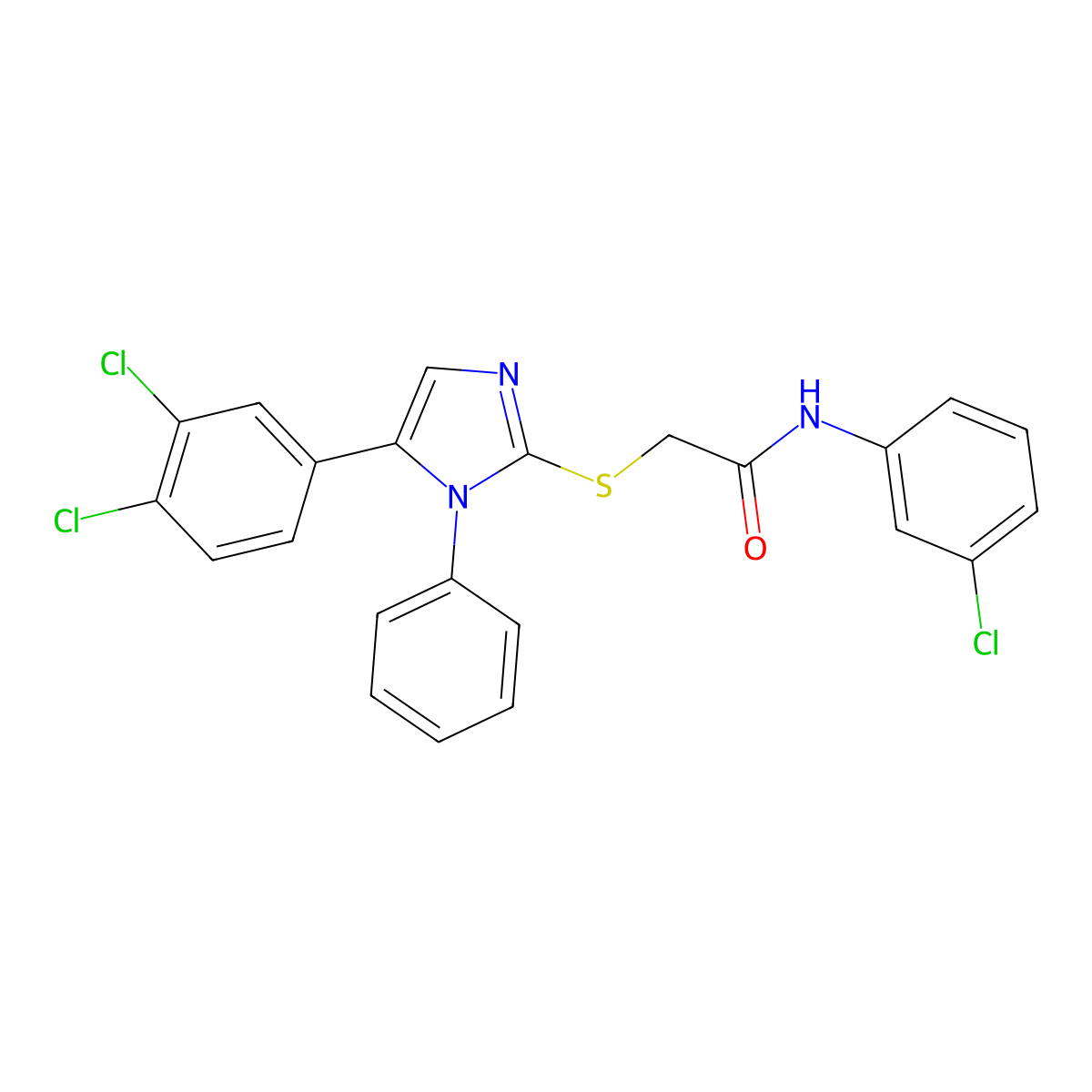 N-(3-chlorophenyl)-2-{[5-(3,4-dichlorophenyl)-1-phenyl-1H-imidazol-2-yl]sulfanyl}acetamide molecular structure, CAS 1206993-55-6