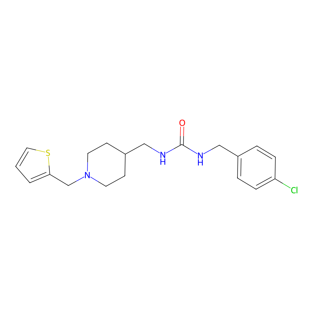1-(4-Chlorobenzyl)-3-((1-(thiophen-2-ylmethyl)piperidin-4-yl)methyl)urea molecular structure, CAS 1206993-59-0