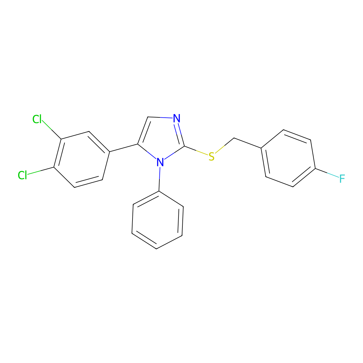 5-(3,4-dichlorophenyl)-2-((4-fluorobenzyl)thio)-1-phenyl-1H-imidazole molecular structure, CAS 1206993-60-3