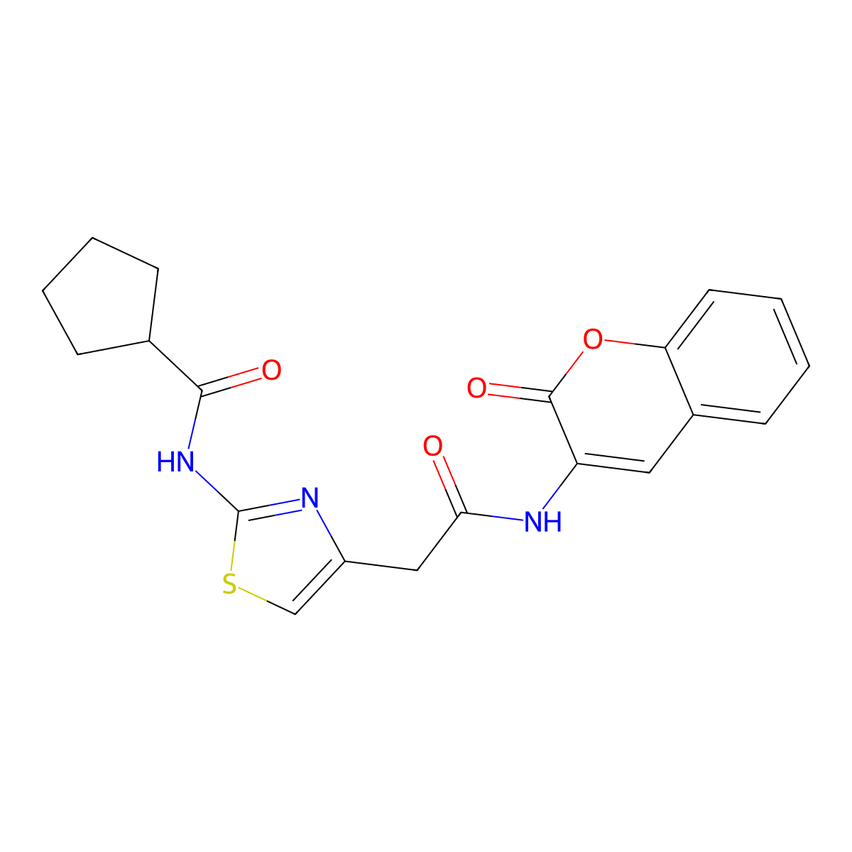 N-(4-(2-oxo-2-((2-oxo-2H-chromen-3-yl)amino)ethyl)thiazol-2-yl)cyclopentanecarboxamide molecular structure, CAS 1206993-61-4