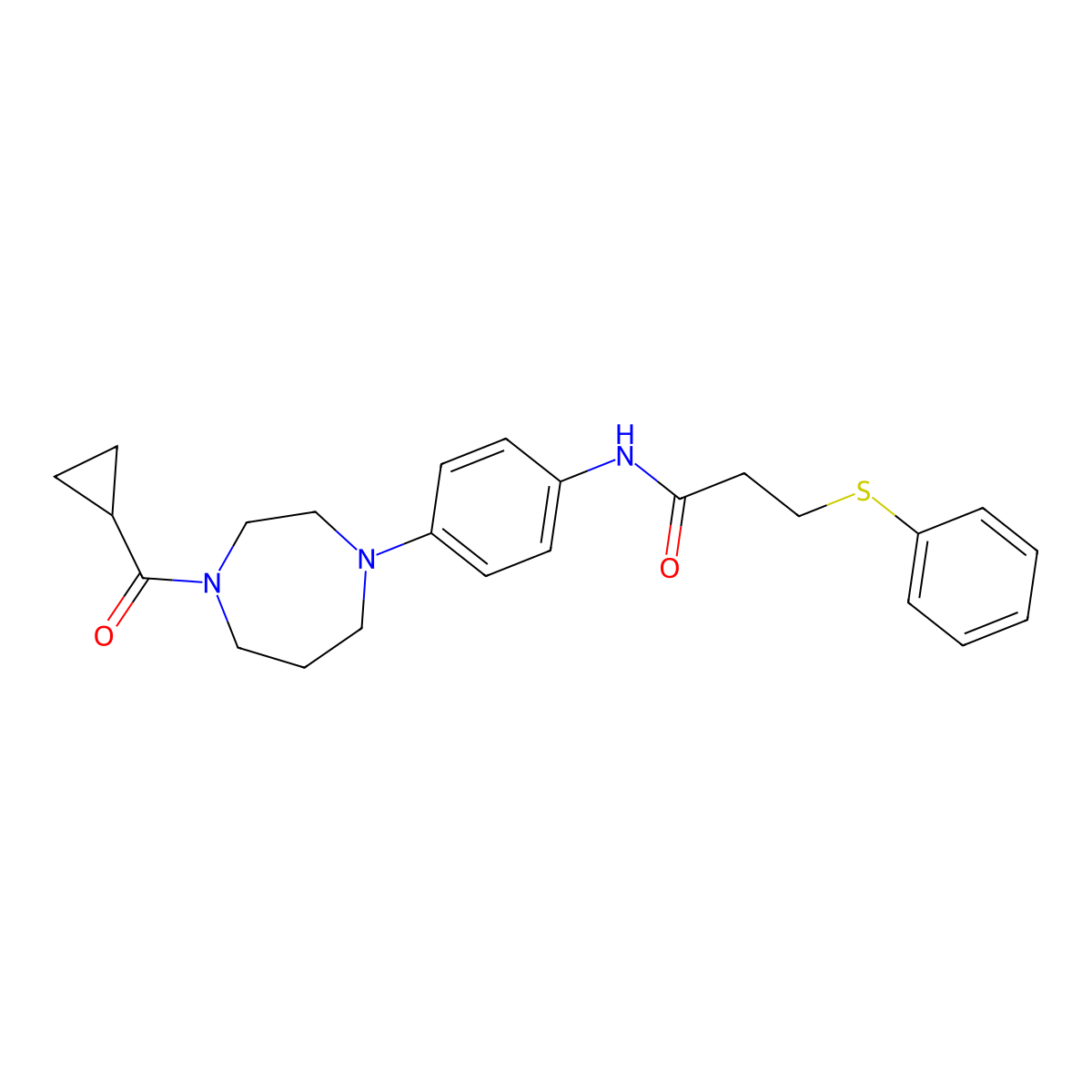 N-(4-(4-(cyclopropanecarbonyl)-1,4-diazepan-1-yl)phenyl)-3-(phenylthio)propanamide molecular structure, CAS 1206993-62-5
