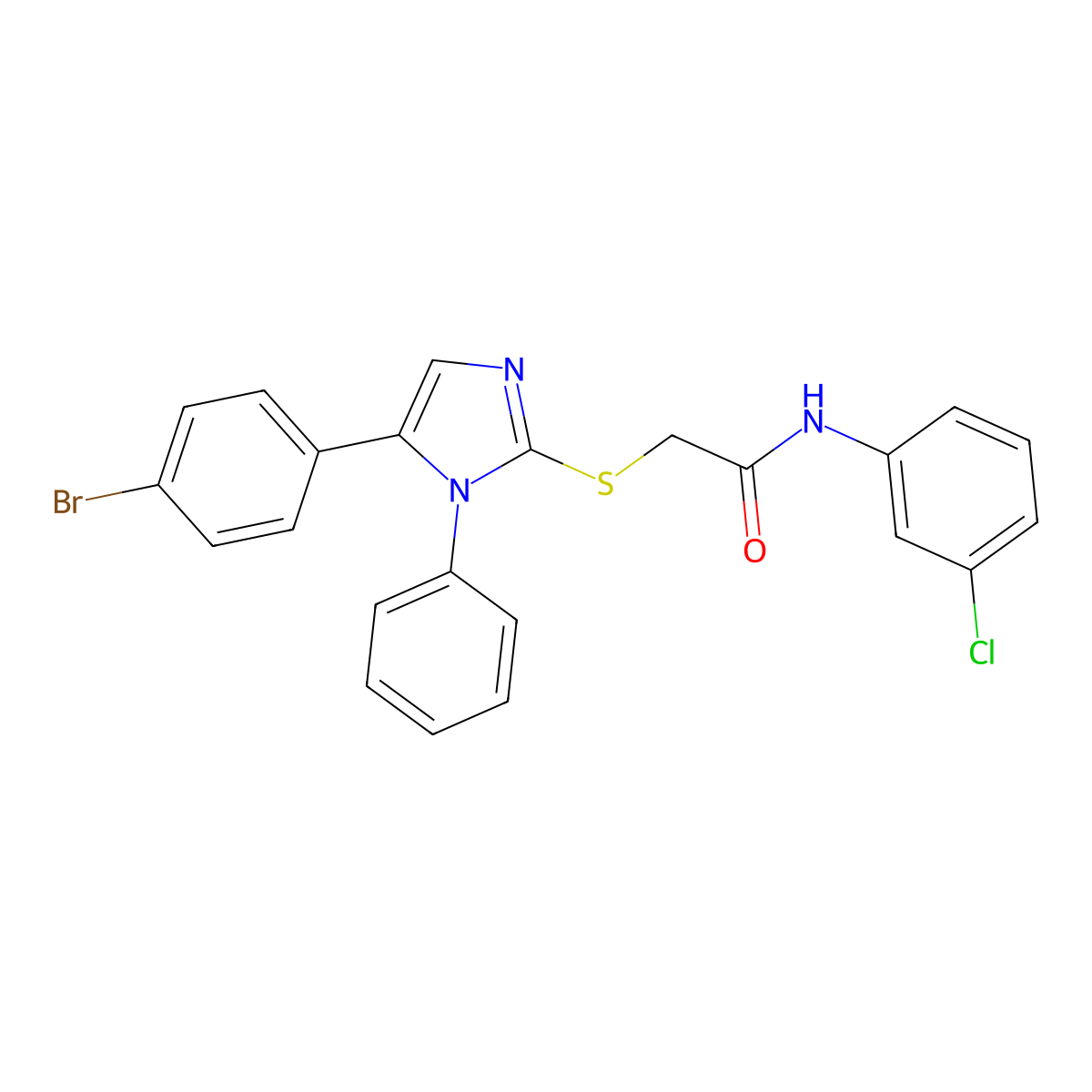 2-((5-(4-bromophenyl)-1-phenyl-1H-imidazol-2-yl)thio)-N-(3-chlorophenyl)acetamide molecular structure, CAS 1206993-67-0