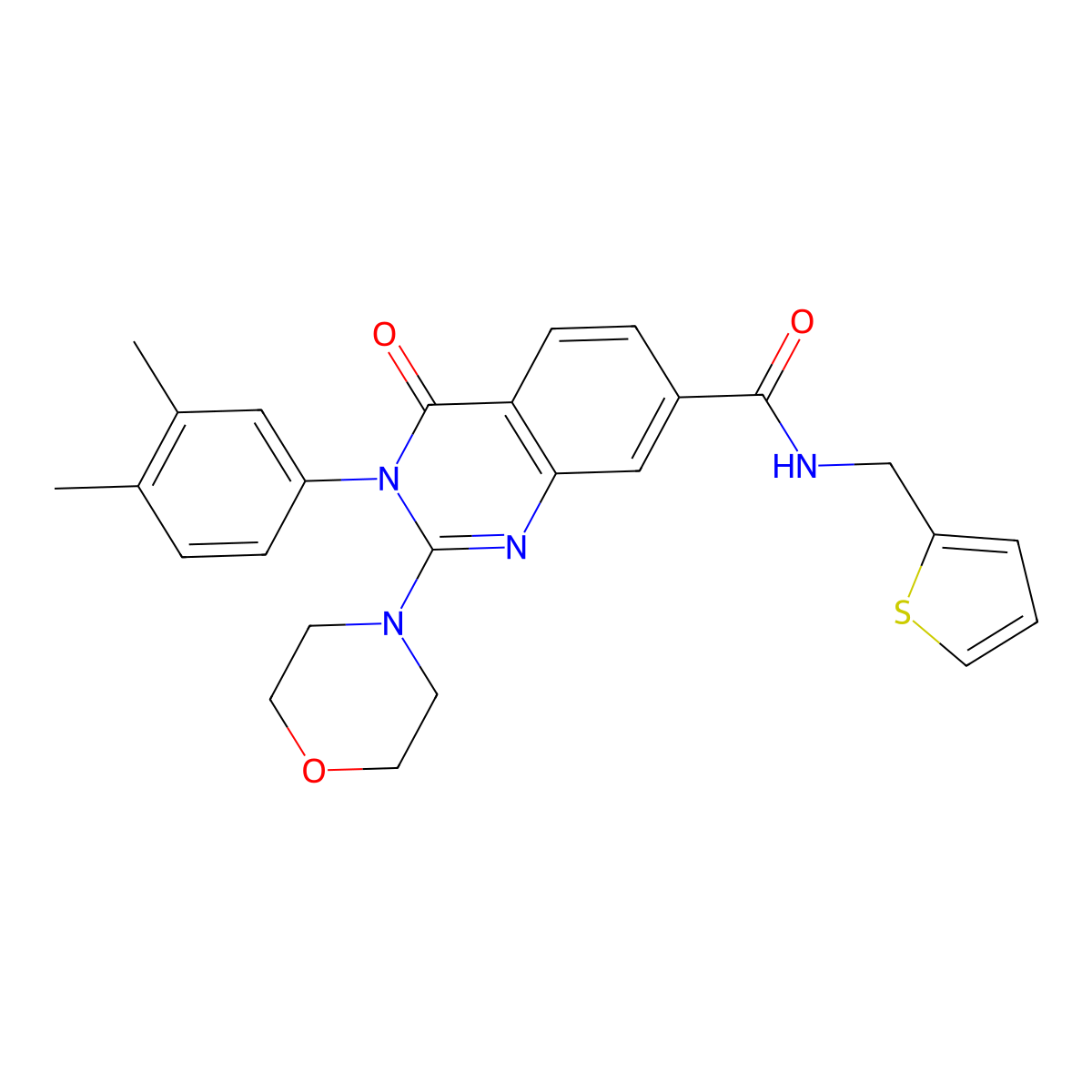3-(3,4-dimethylphenyl)-2-morpholino-4-oxo-N-(thiophen-2-ylmethyl)-3,4-dihydroquinazoline-7-carboxamide molecular structure, CAS 1206993-71-6