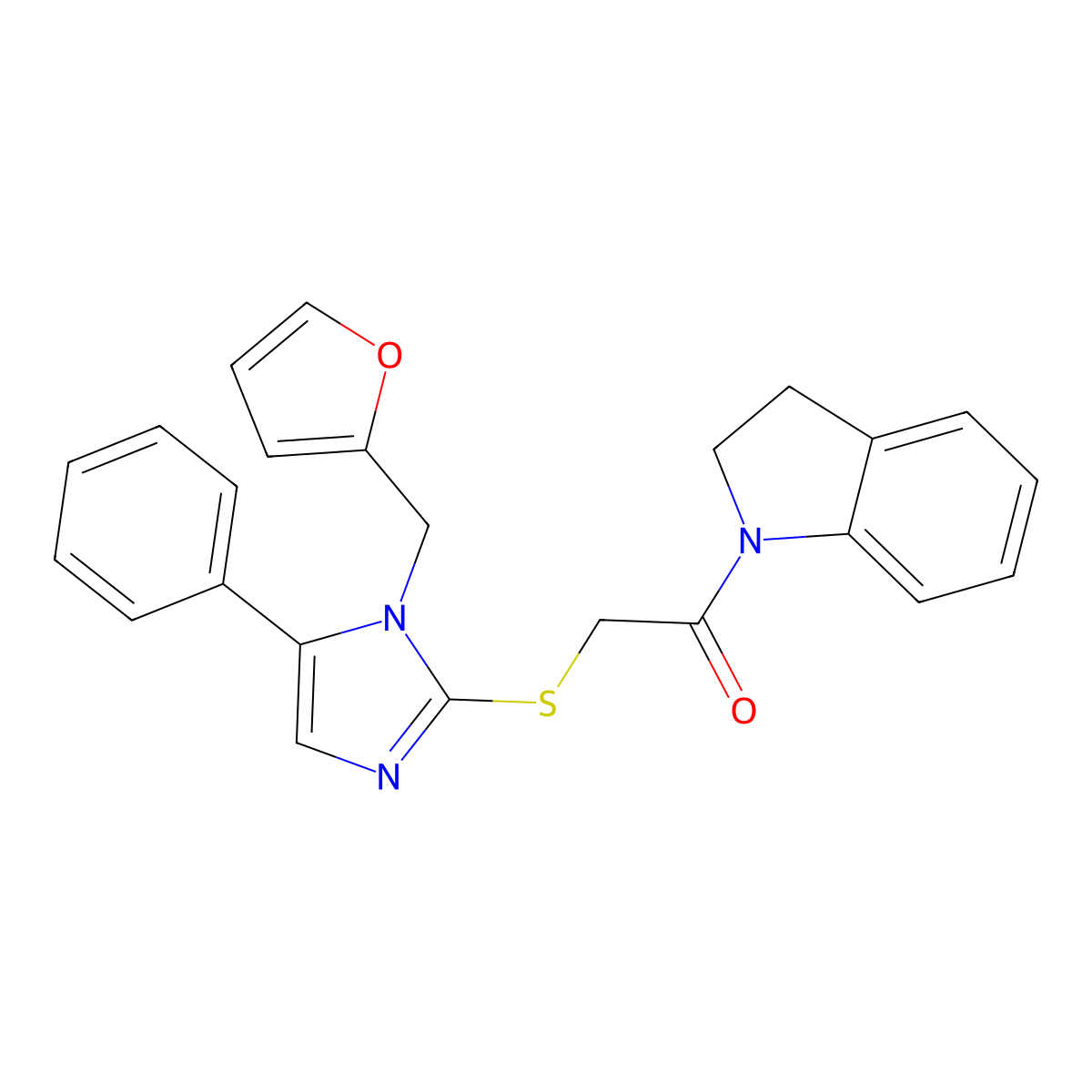 2-((1-(furan-2-ylmethyl)-5-phenyl-1H-imidazol-2-yl)thio)-1-(indolin-1-yl)ethanone molecular structure, CAS 1206993-73-8