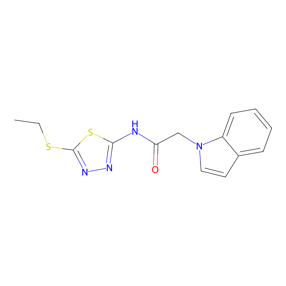N-(5-(ethylthio)-1,3,4-thiadiazol-2-yl)-2-(1H-indol-1-yl)acetamide molecular structure, CAS 1206993-75-0