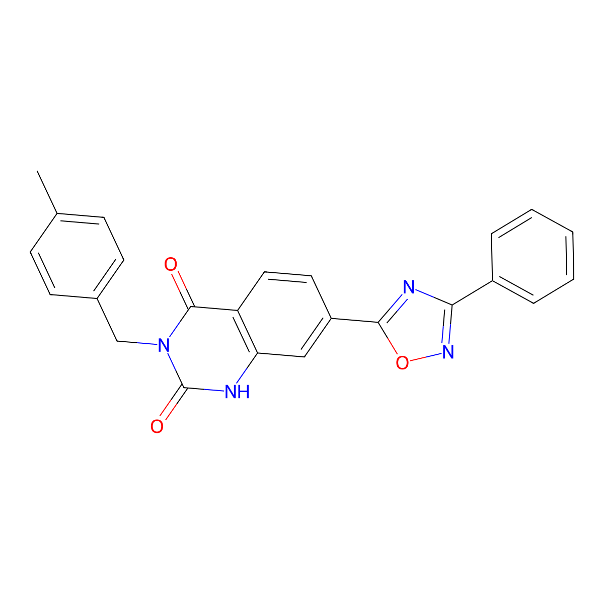 3-(4-methylbenzyl)-7-(3-phenyl-1,2,4-oxadiazol-5-yl)quinazoline-2,4(1H,3H)-dione molecular structure, CAS 1206993-76-1
