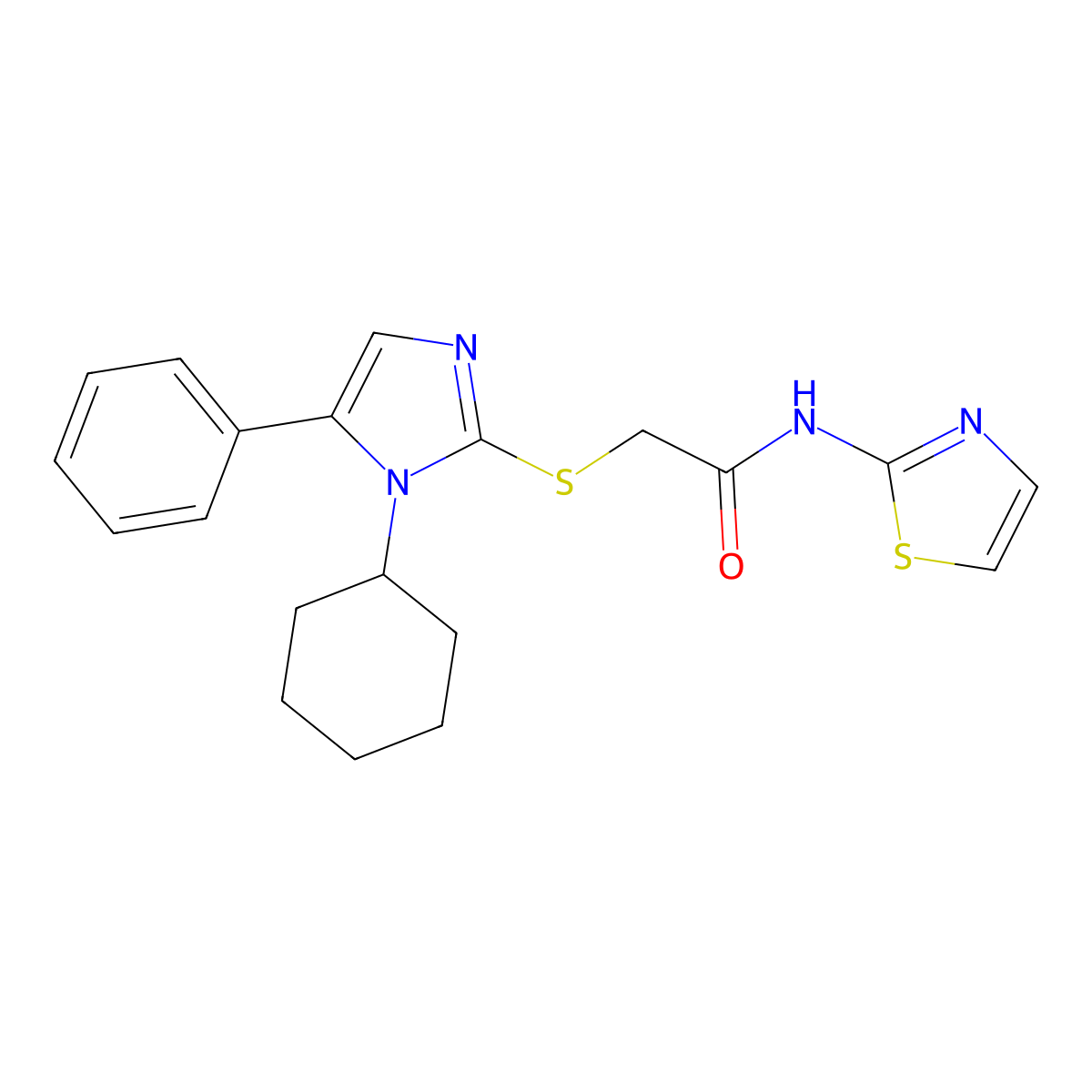 2-((1-cyclohexyl-5-phenyl-1H-imidazol-2-yl)thio)-N-(thiazol-2-yl)acetamide molecular structure, CAS 1206993-79-4