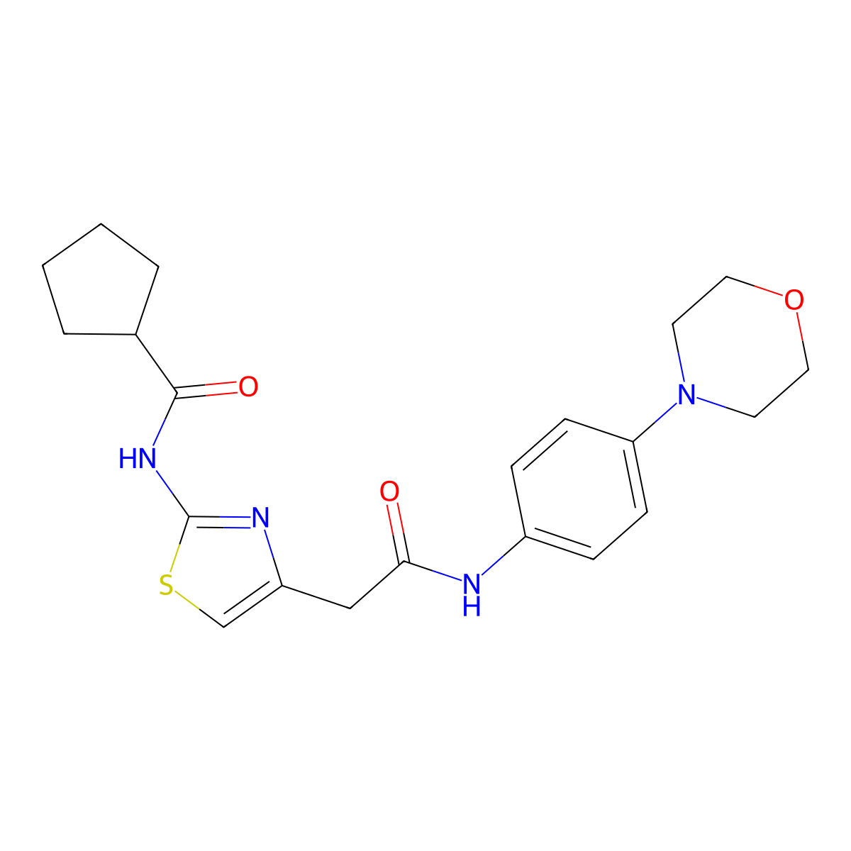 N-(4-(2-((4-morpholinophenyl)amino)-2-oxoethyl)thiazol-2-yl)cyclopentanecarboxamide molecular structure, CAS 1206993-80-7