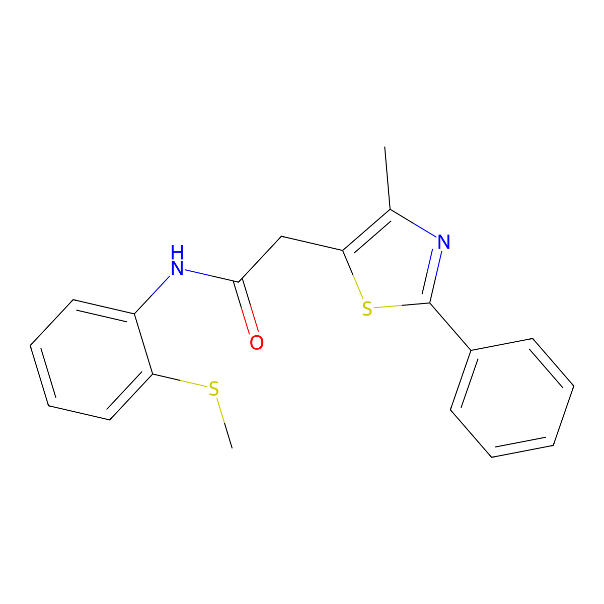 2-(4-methyl-2-phenylthiazol-5-yl)-N-(2-(methylthio)phenyl)acetamide molecular structure, CAS 1206993-81-8