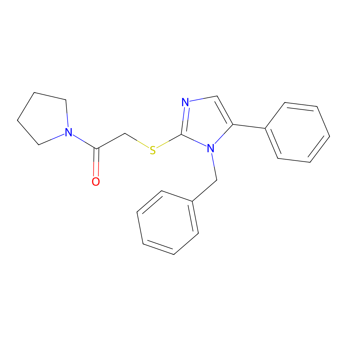 2-((1-benzyl-5-phenyl-1H-imidazol-2-yl)thio)-1-(pyrrolidin-1-yl)ethanone molecular structure, CAS 1206993-82-9
