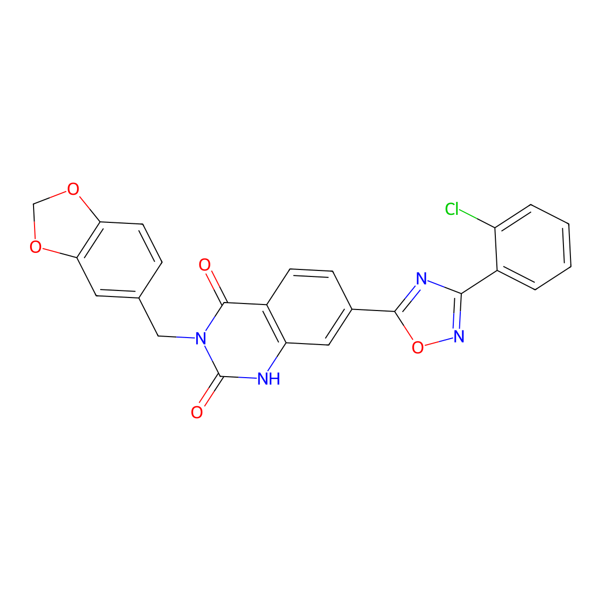 3-[(2H-1,3-benzodioxol-5-yl)methyl]-7-[3-(2-chlorophenyl)-1,2,4-oxadiazol-5-yl]-1,2,3,4-tetrahydroquinazoline-2,4-dione molecular structure, CAS 1206993-83-0