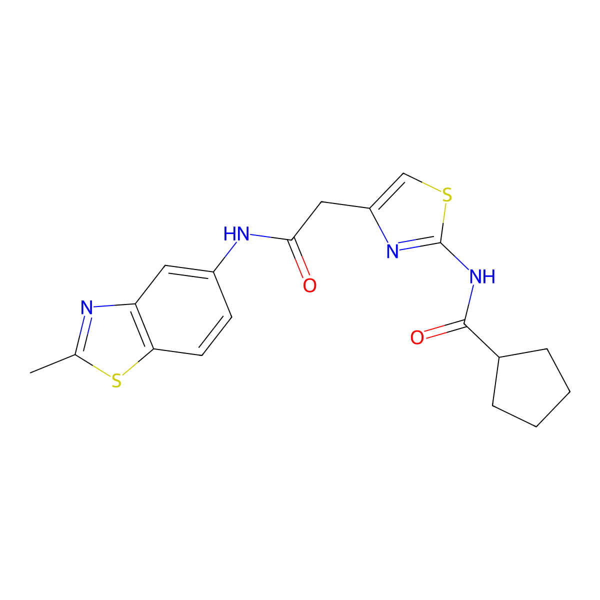 N-(4-(2-((2-methylbenzo[d]thiazol-5-yl)amino)-2-oxoethyl)thiazol-2-yl)cyclopentanecarboxamide molecular structure, CAS 1206993-86-3