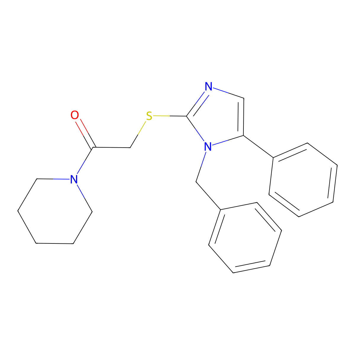2-((1-benzyl-5-phenyl-1H-imidazol-2-yl)thio)-1-(piperidin-1-yl)ethanone molecular structure, CAS 1206993-87-4