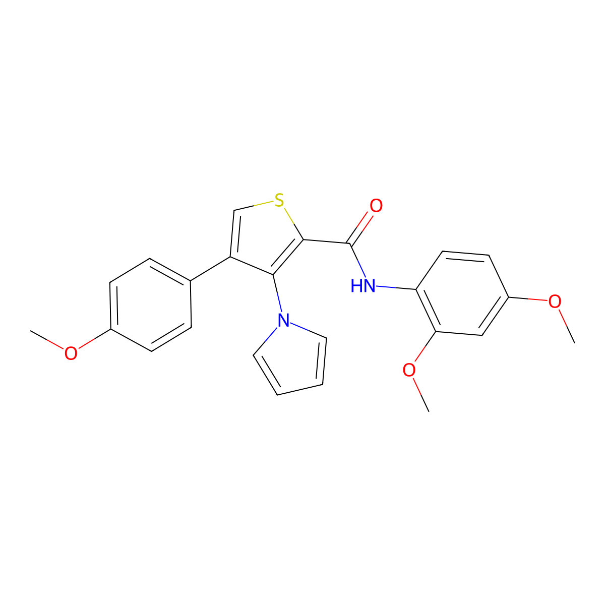 N-(2,4-dimethoxyphenyl)-4-(4-methoxyphenyl)-3-(1H-pyrrol-1-yl)thiophene-2-carboxamide molecular structure, CAS 1206993-88-5