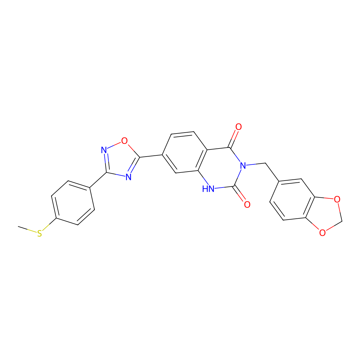3-[(2H-1,3-benzodioxol-5-yl)methyl]-7-{3-[4-(methylsulfanyl)phenyl]-1,2,4-oxadiazol-5-yl}-1,2,3,4-tetrahydroquinazoline-2,4-dione molecular structure, CAS 1206993-89-6
