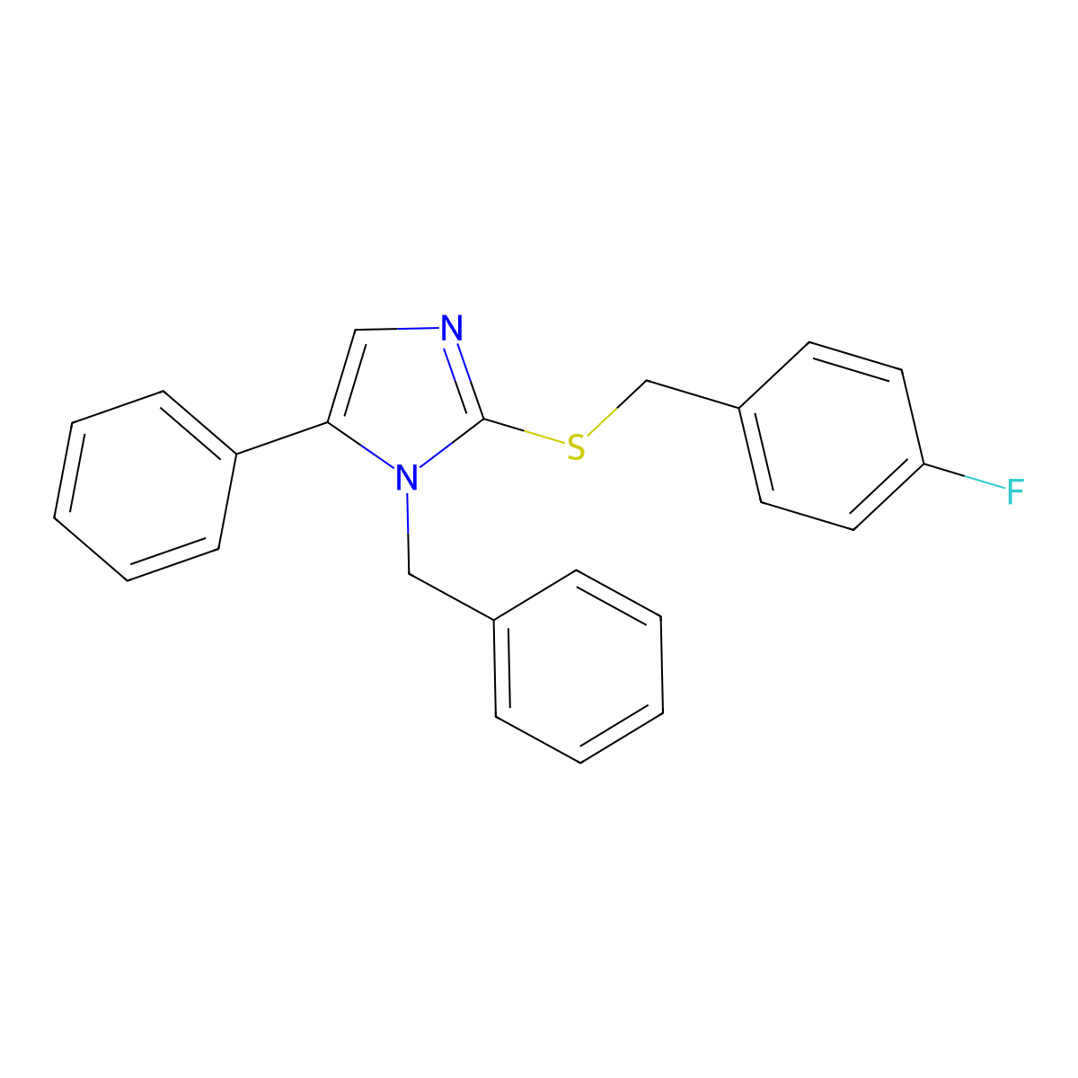 1-benzyl-2-((4-fluorobenzyl)thio)-5-phenyl-1H-imidazole molecular structure, CAS 1206993-91-0