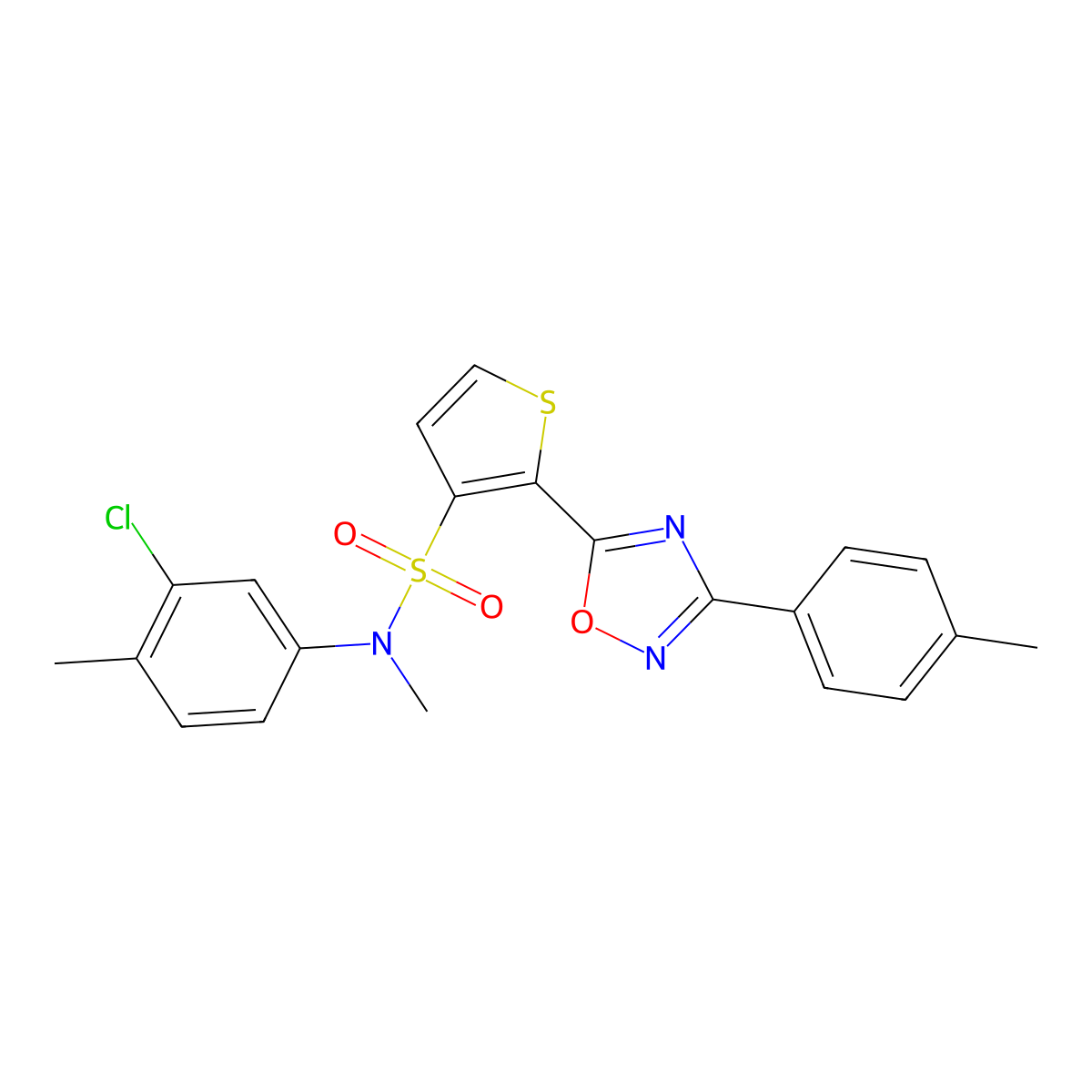 N-(3-chloro-4-methylphenyl)-N-methyl-2-[3-(4-methylphenyl)-1,2,4-oxadiazol-5-yl]thiophene-3-sulfonamide molecular structure, CAS 1206993-97-6