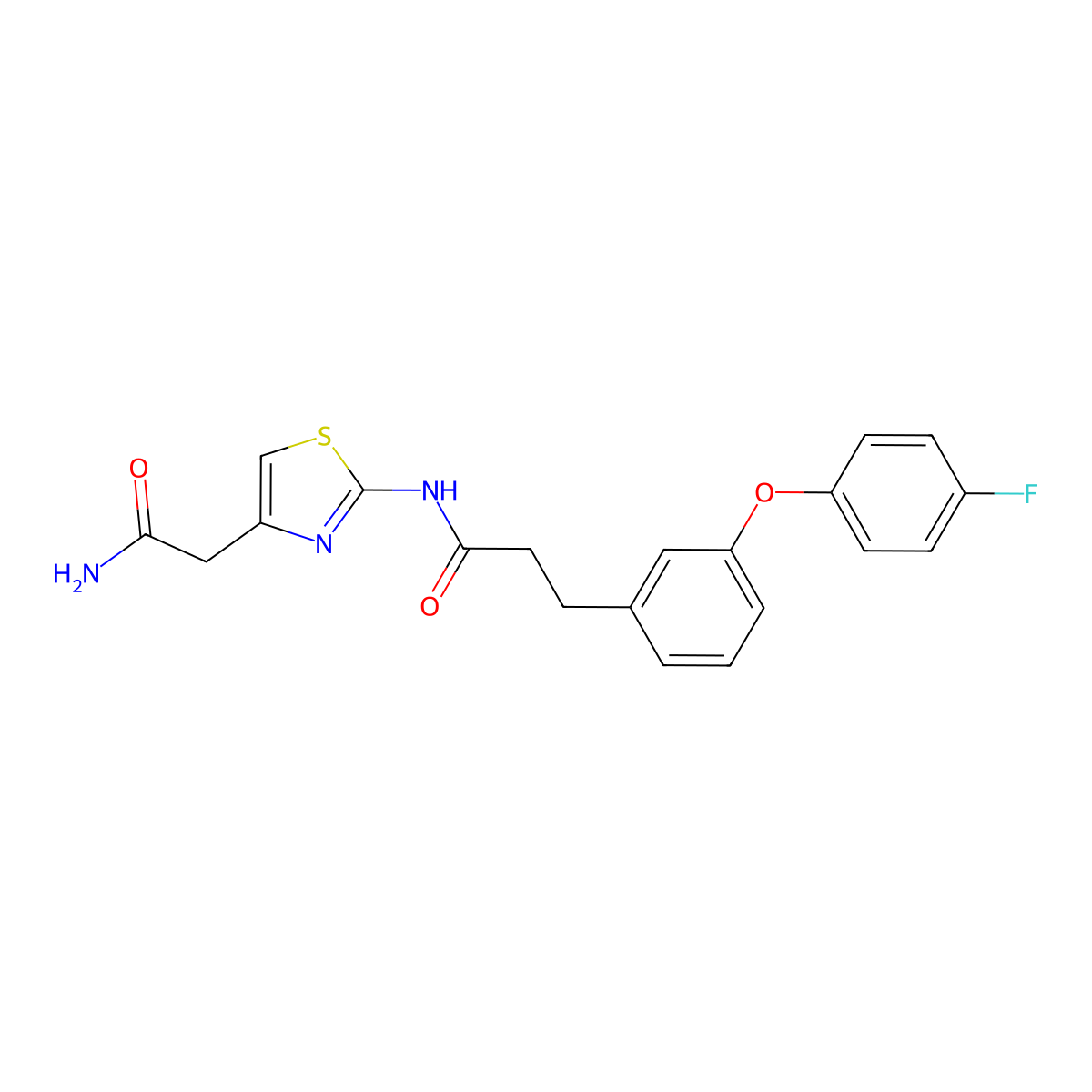 N-(4-(2-amino-2-oxoethyl)thiazol-2-yl)-3-(3-(4-fluorophenoxy)phenyl)propanamide molecular structure, CAS 1206994-00-4