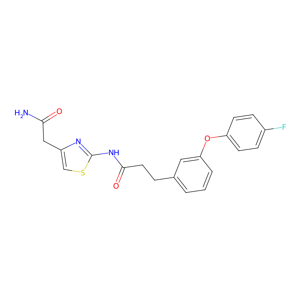 N-(4-(2-amino-2-oxoethyl)thiazol-2-yl)-3-(3-(4-fluorophenoxy)phenyl)propanamide molecular structure, CAS 1206994-00-4