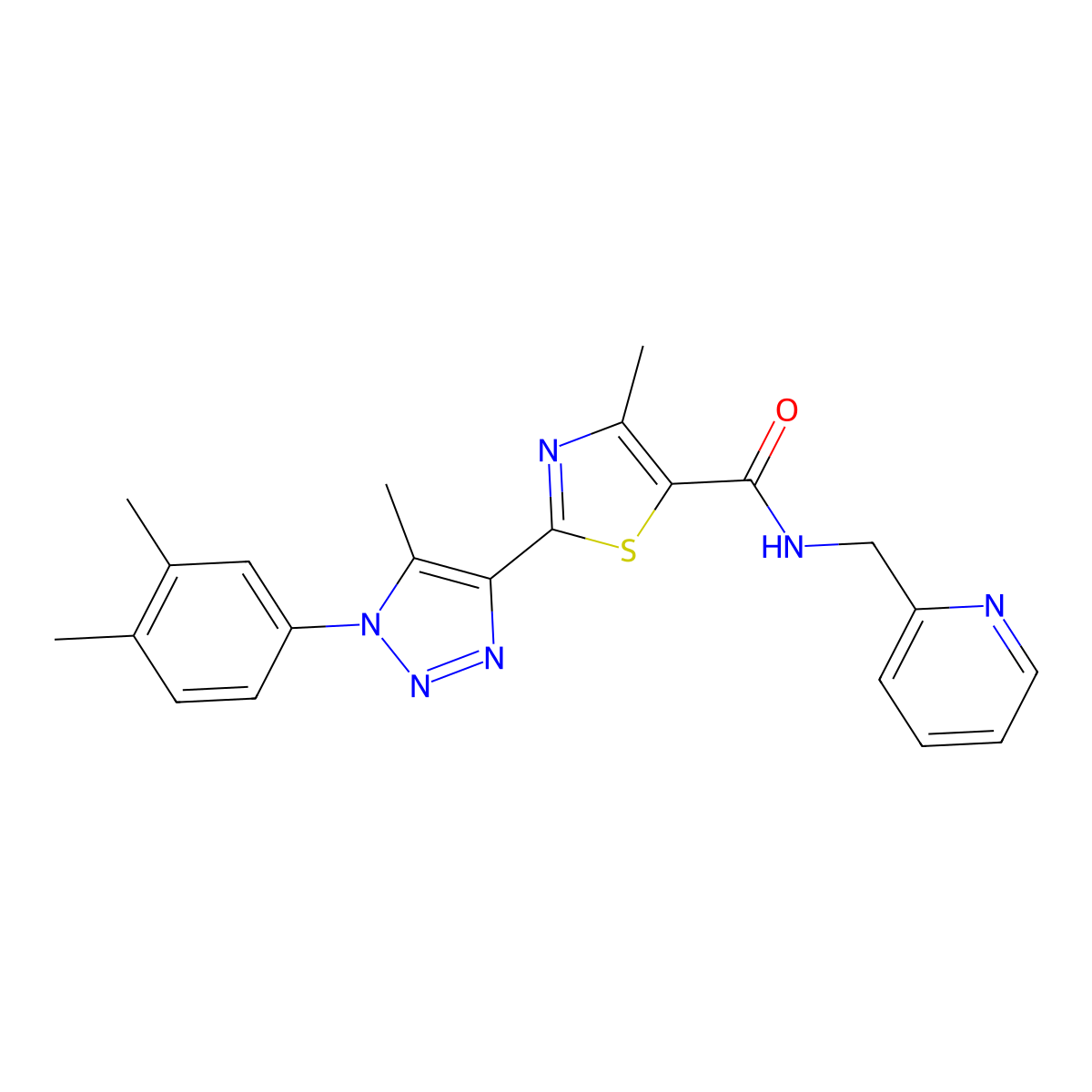 2-(1-(3,4-dimethylphenyl)-5-methyl-1H-1,2,3-triazol-4-yl)-4-methyl-N-(pyridin-2-ylmethyl)thiazole-5-carboxamide molecular structure, CAS 1206994-02-6