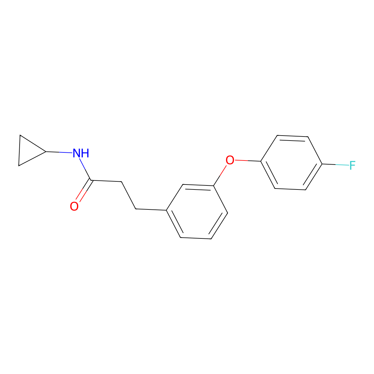 N-cyclopropyl-3-(3-(4-fluorophenoxy)phenyl)propanamide molecular structure, CAS 1206994-05-9