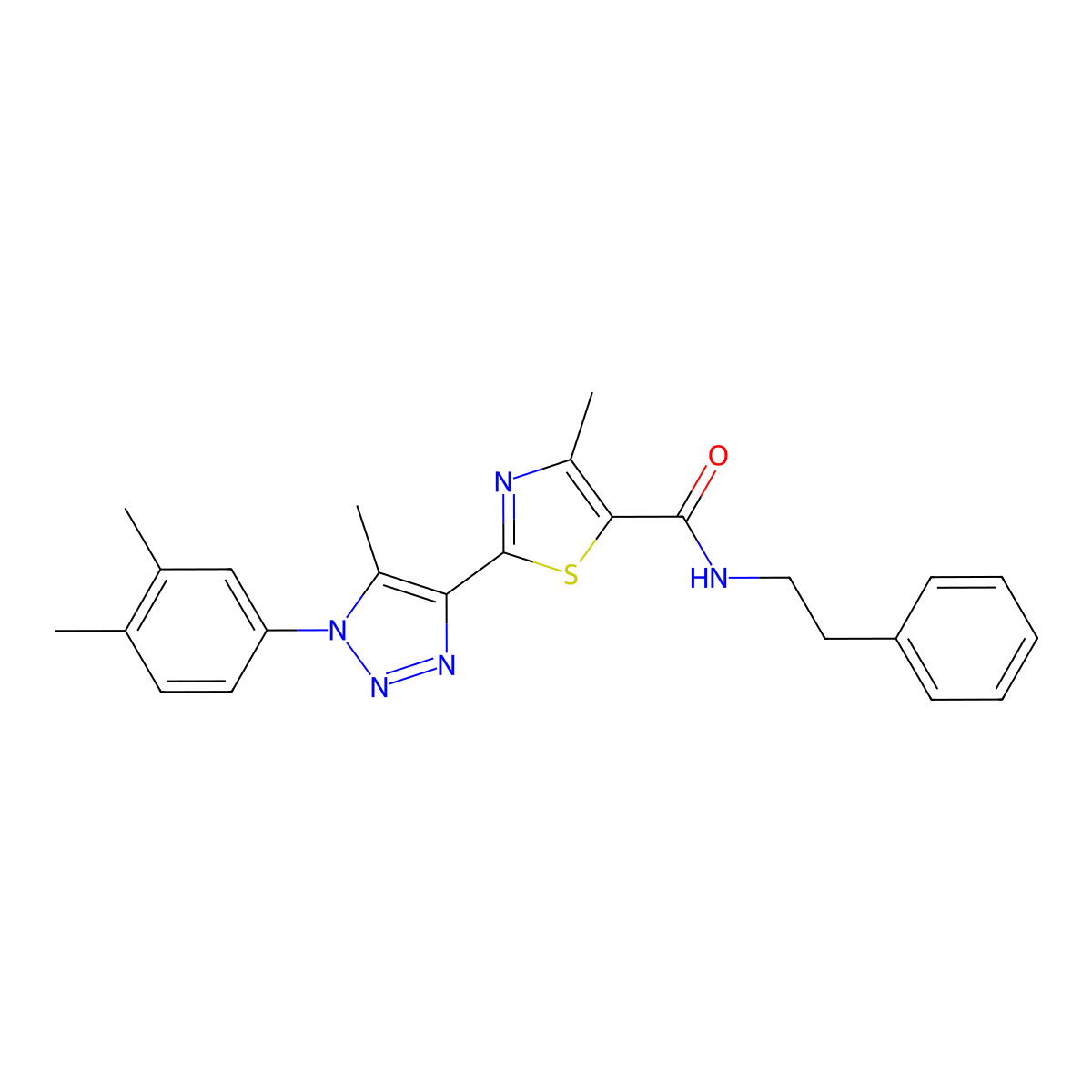 2-[1-(3,4-dimethylphenyl)-5-methyl-1H-1,2,3-triazol-4-yl]-4-methyl-N-(2-phenylethyl)-1,3-thiazole-5-carboxamide molecular structure, CAS 1206994-07-1