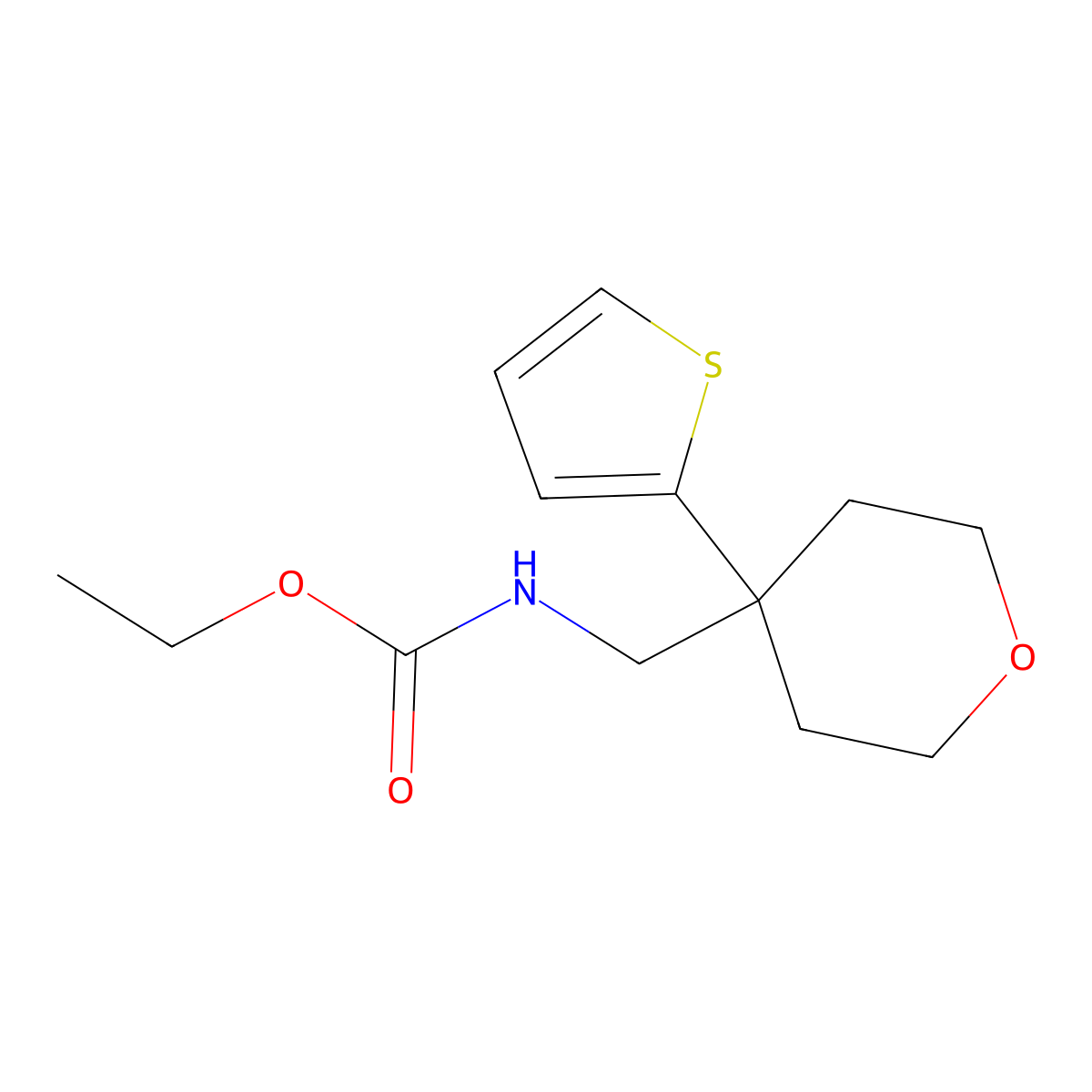 ethyl ((4-(thiophen-2-yl)tetrahydro-2H-pyran-4-yl)methyl)carbamate molecular structure, CAS 1206994-09-3