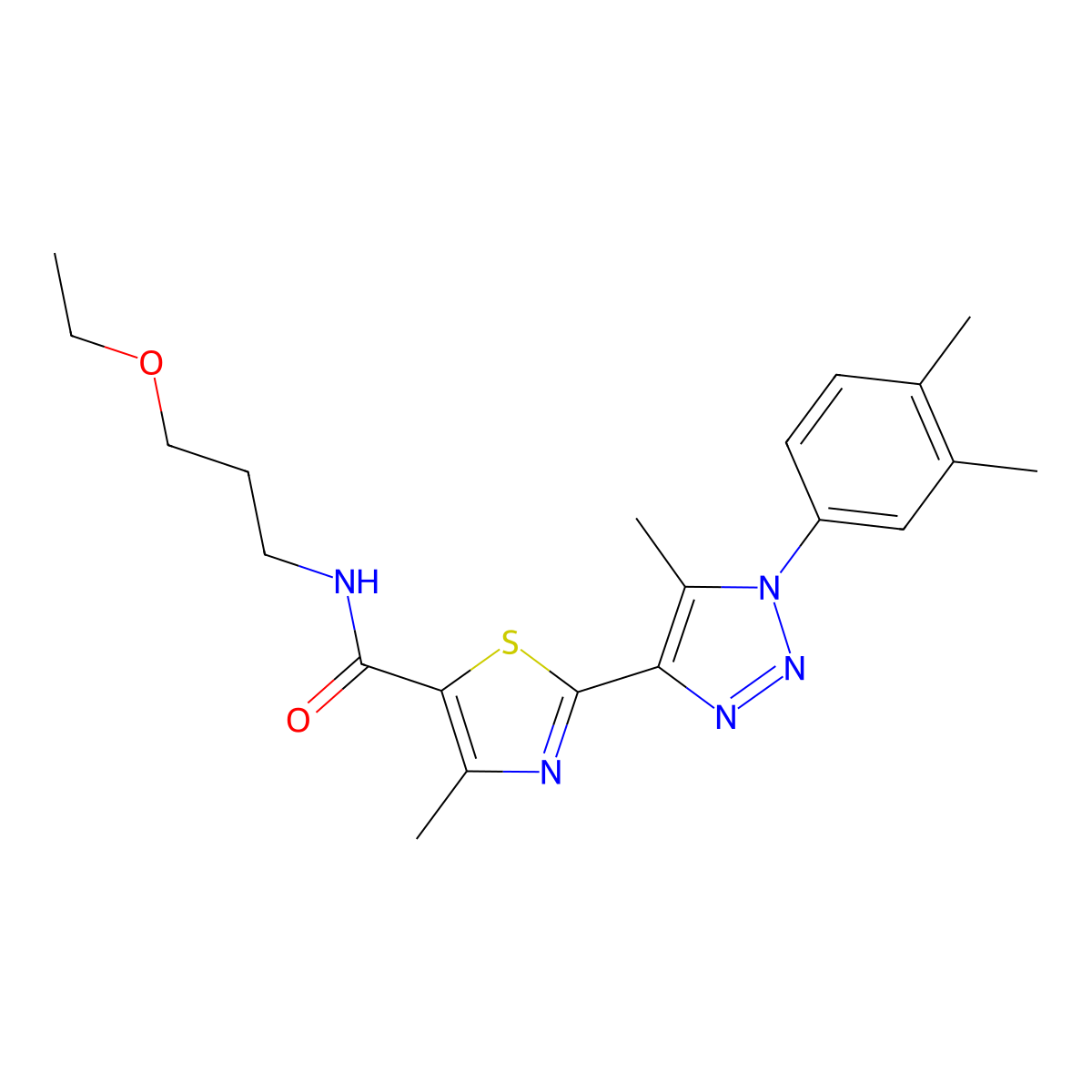 2-(1-(3,4-dimethylphenyl)-5-methyl-1H-1,2,3-triazol-4-yl)-N-(3-ethoxypropyl)-4-methylthiazole-5-carboxamide molecular structure, CAS 1206994-11-7