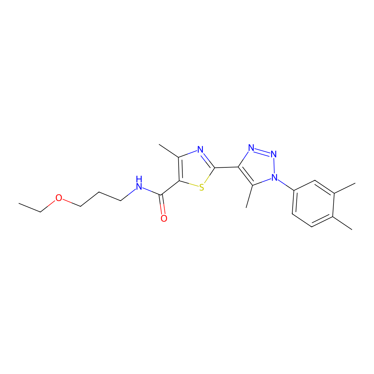 2-(1-(3,4-dimethylphenyl)-5-methyl-1H-1,2,3-triazol-4-yl)-N-(3-ethoxypropyl)-4-methylthiazole-5-carboxamide molecular structure, CAS 1206994-11-7