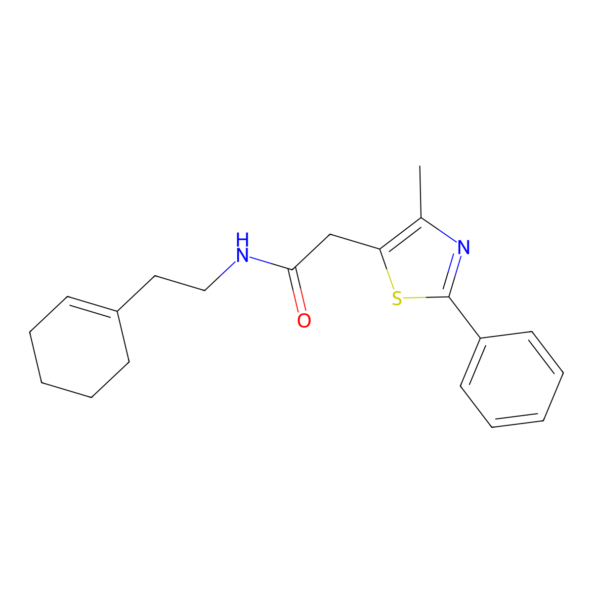 N-(2-(cyclohex-1-en-1-yl)ethyl)-2-(4-methyl-2-phenylthiazol-5-yl)acetamide molecular structure, CAS 1206994-18-4