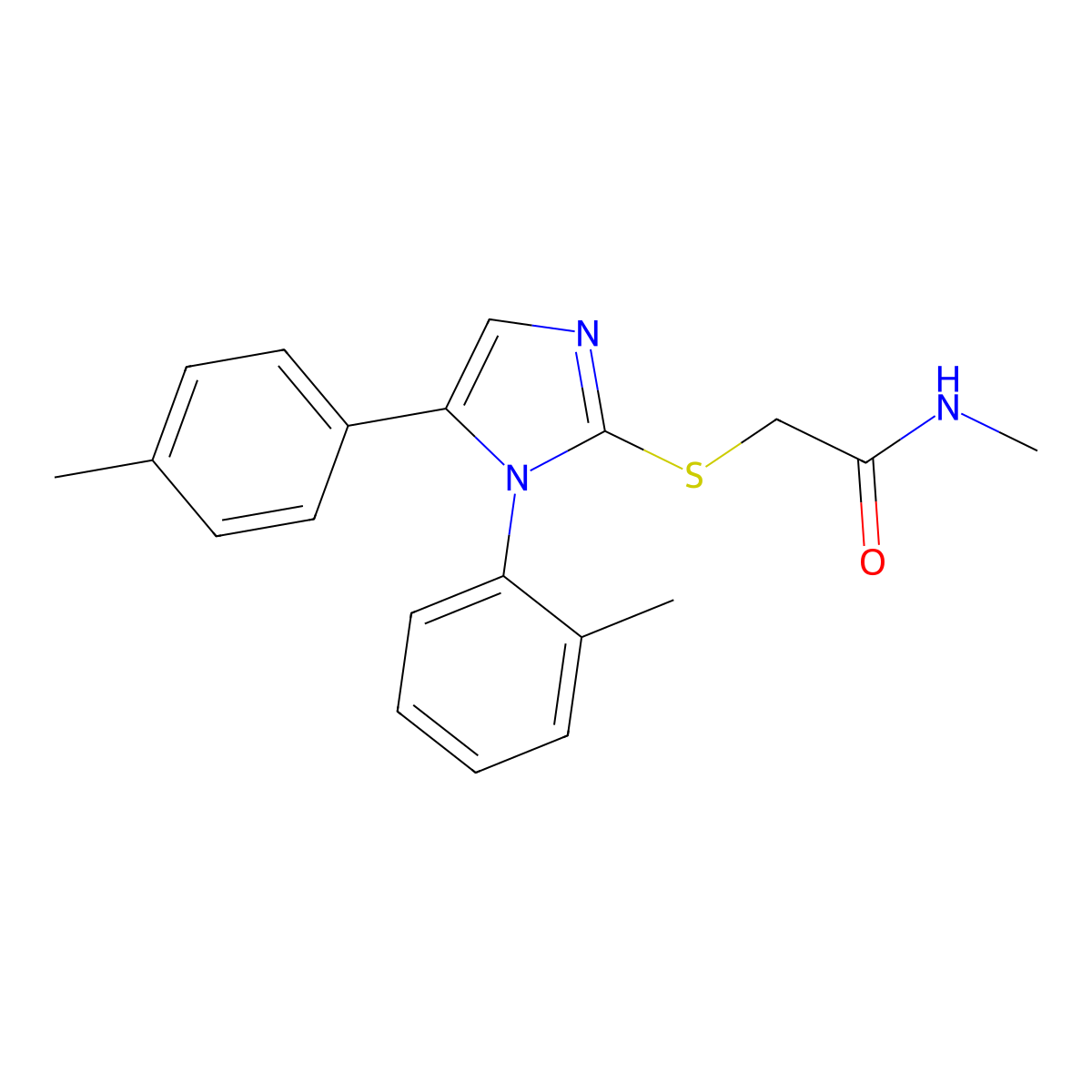 N-methyl-2-((1-(o-tolyl)-5-(p-tolyl)-1H-imidazol-2-yl)thio)acetamide molecular structure, CAS 1206994-21-9