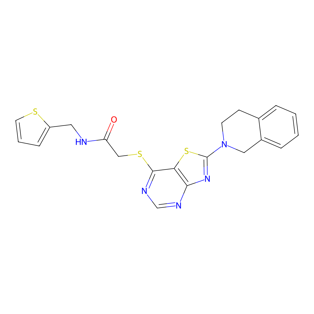 2-((2-(3,4-dihydroisoquinolin-2(1H)-yl)thiazolo[4,5-d]pyrimidin-7-yl)thio)-N-(thiophen-2-ylmethyl)acetamide molecular structure, CAS 1206994-22-0